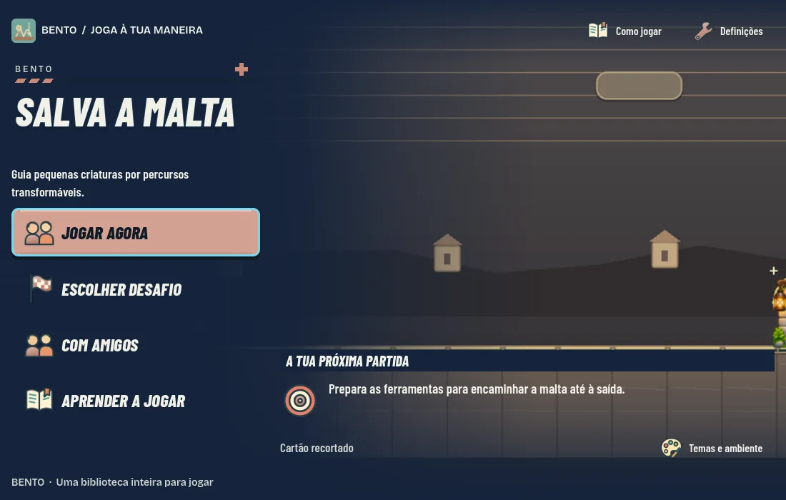 Ecrã inicial de Bento Salva a Malta